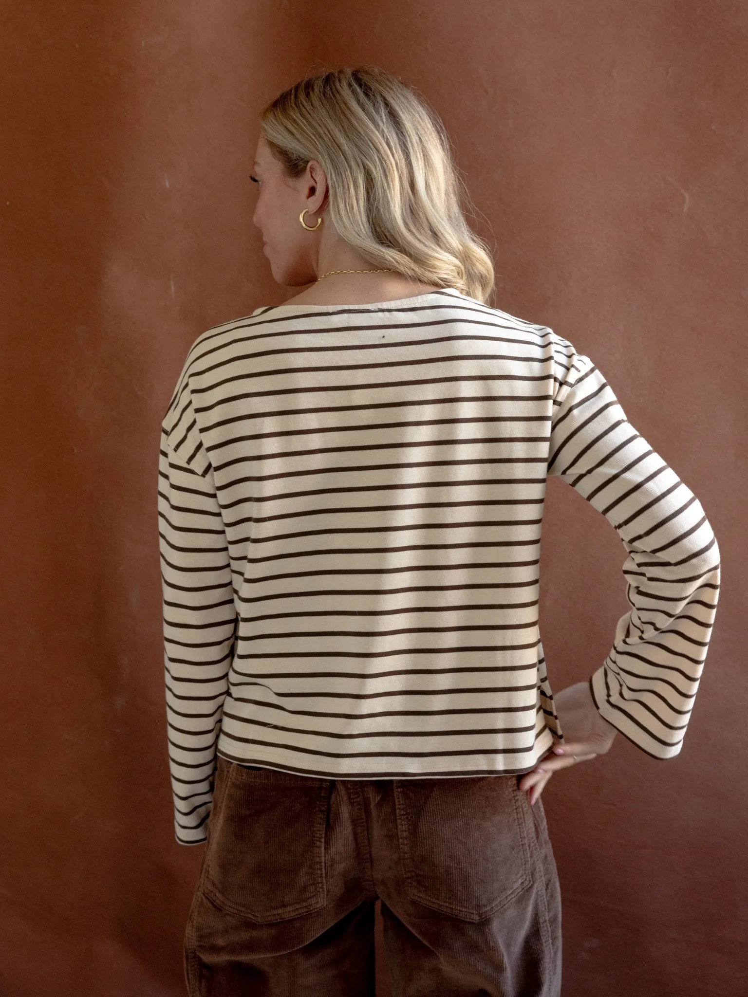 ribbed texture Snag Free Fabric Shelly Striped Top Brown