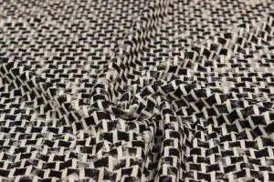 Off White & Black Abstract Knit Jacquard Cotton Polyester Fabric