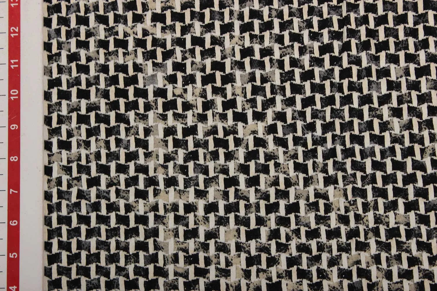 Off White & Black Abstract Knit Jacquard Cotton Polyester Fabric
