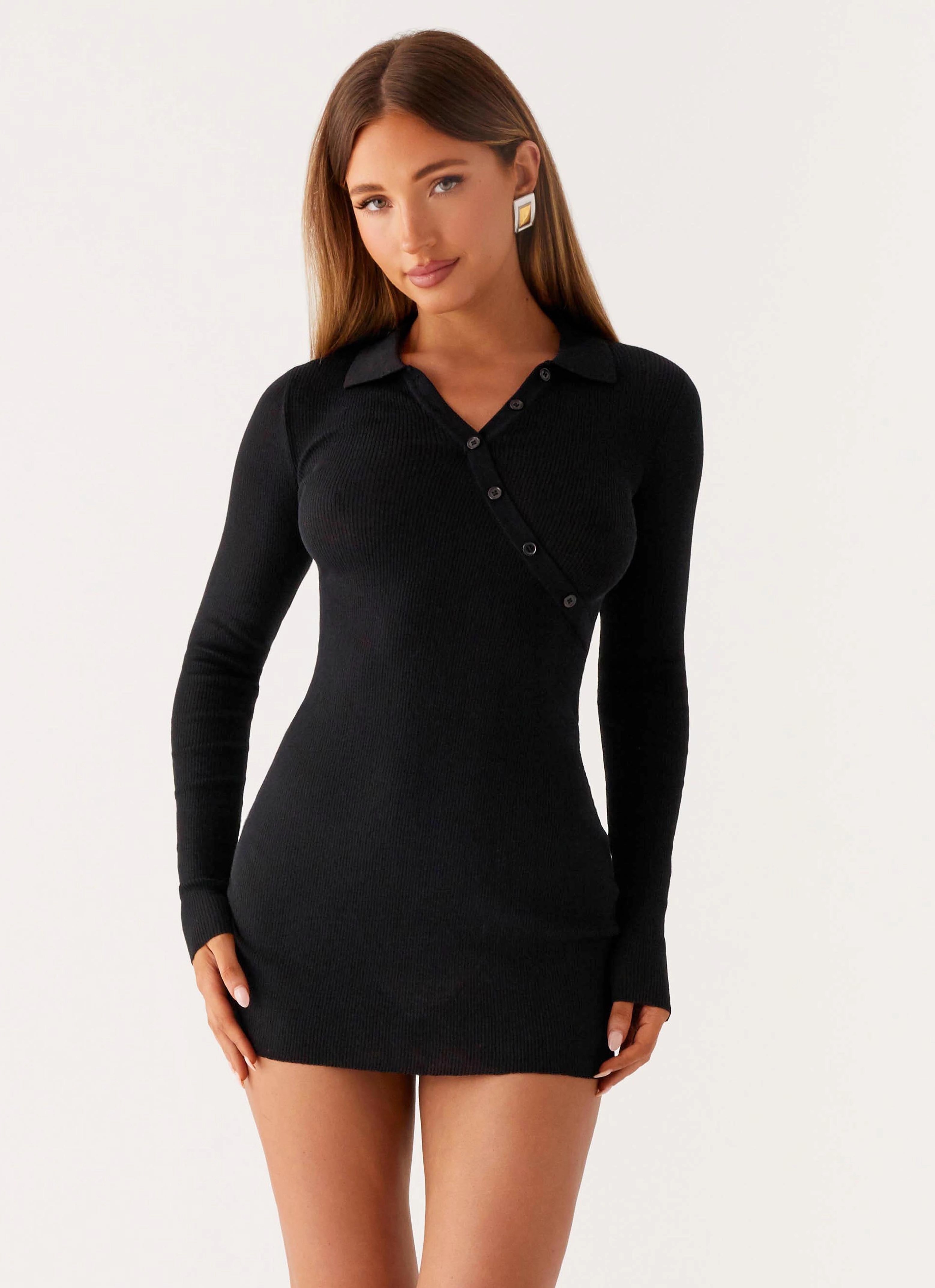 plus-size Elegant Comfort Off Duty Polo Dress - Black