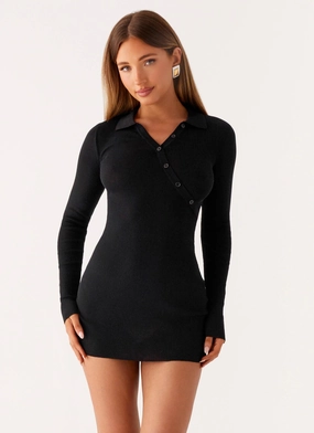 plus-size Elegant Comfort Off Duty Polo Dress - Black
