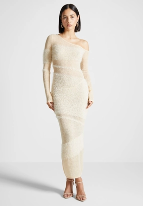 Off Shoulder Knitted Maxi Dress - Beige Sophisticated Cut