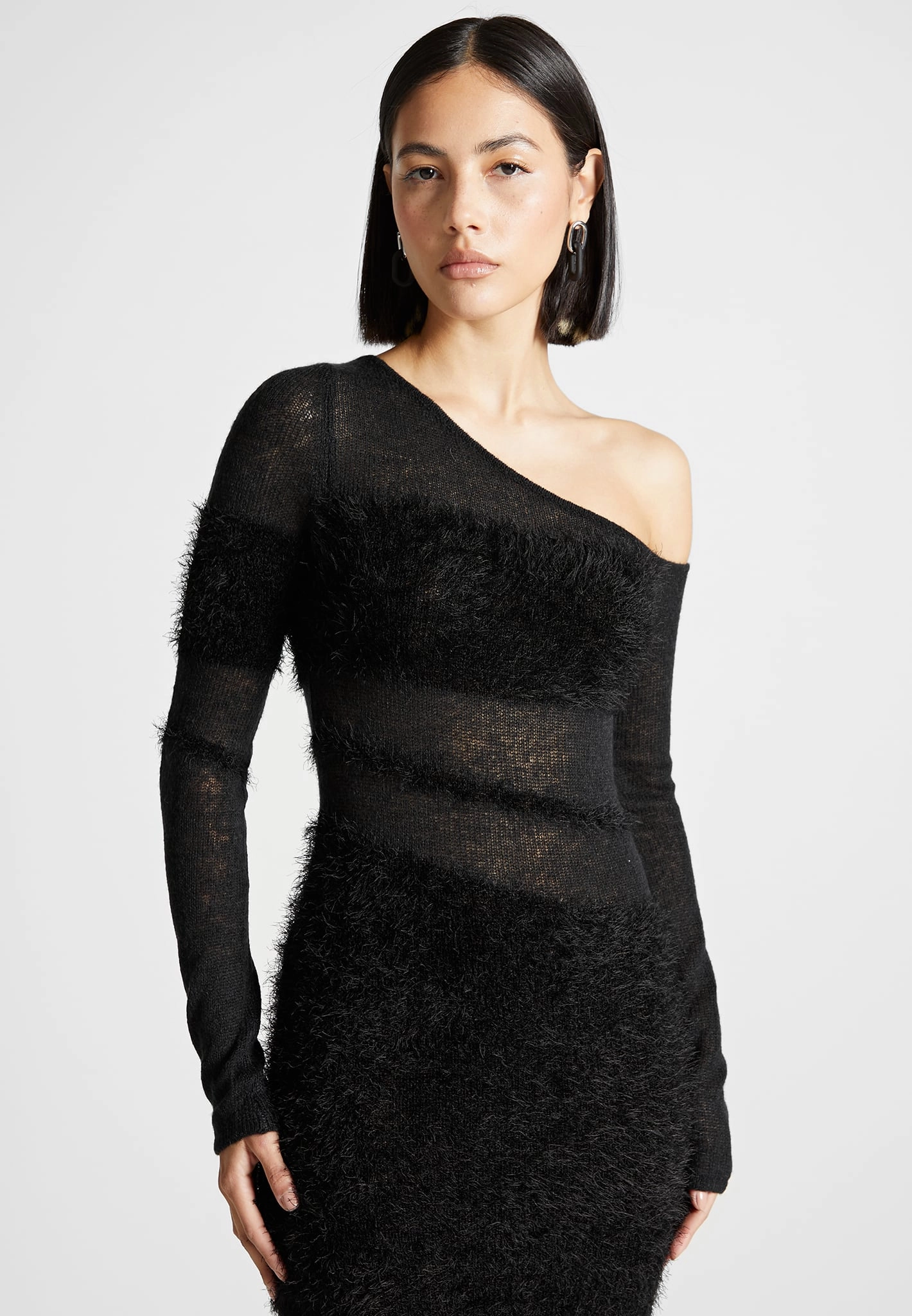 Off Shoulder Knitted Maxi Dress - Black monochrome New York