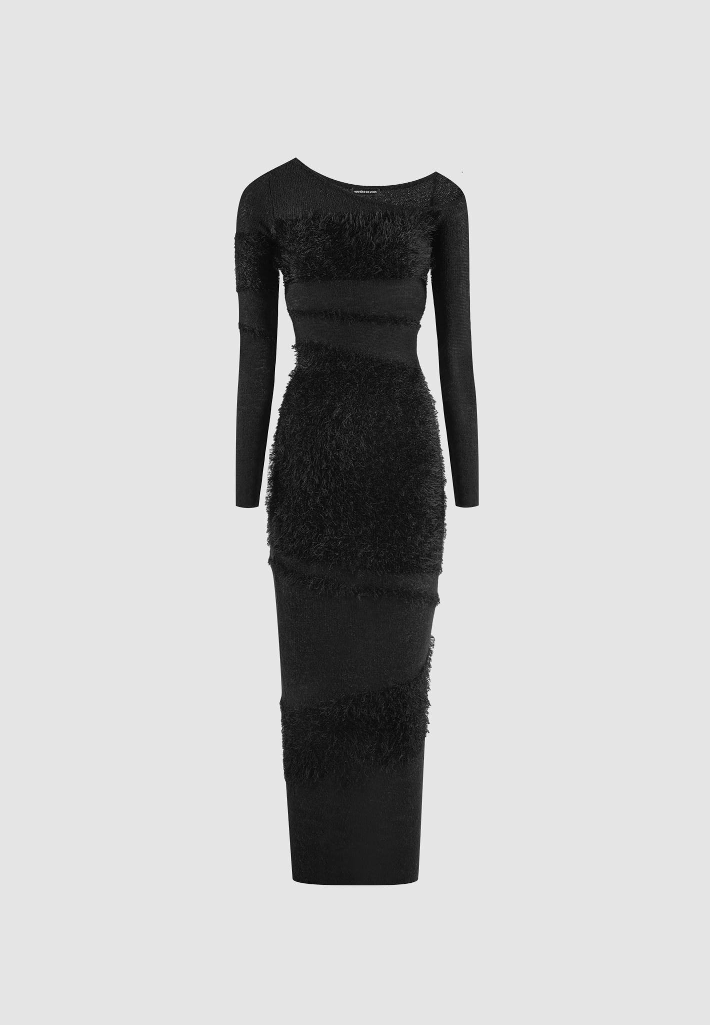 Off Shoulder Knitted Maxi Dress - Black Light Motion