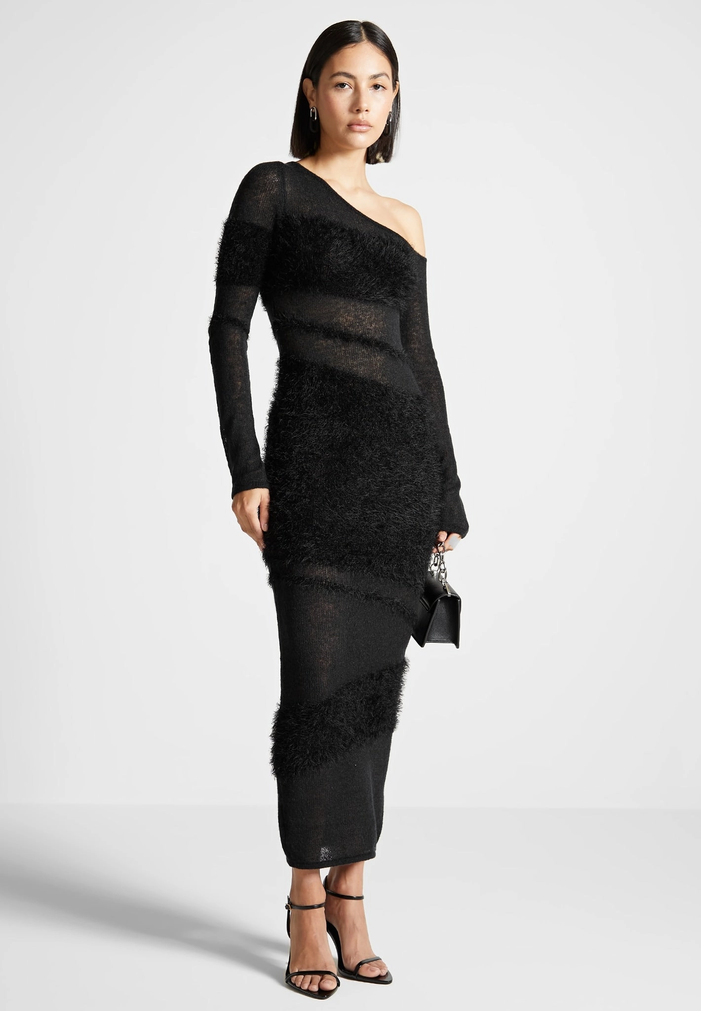 Off Shoulder Knitted Maxi Dress - Black Luxe Touch Fluid Cut