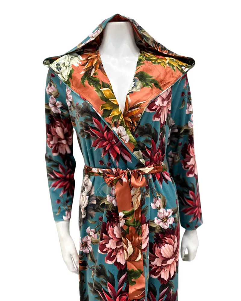 Oh! Zuza Emerald Floral Tones Velour Morning Wrap Robe