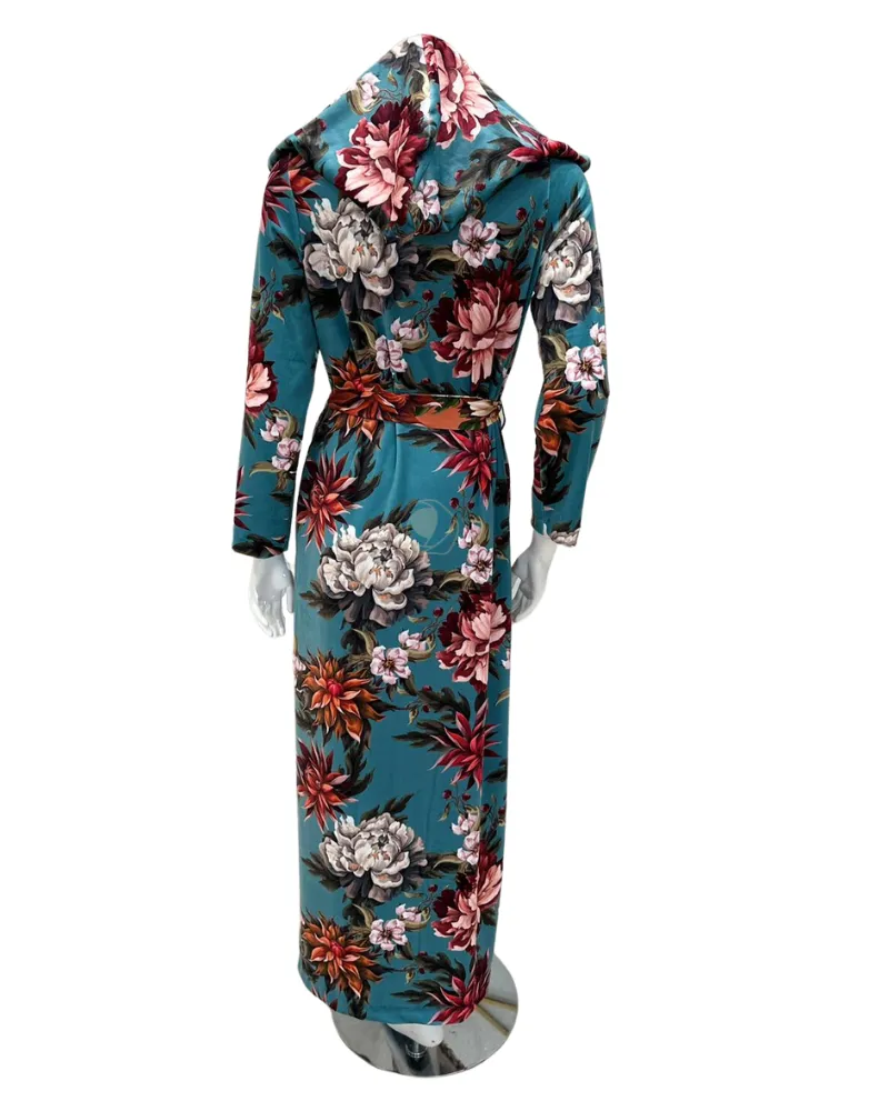 Oh! Zuza Emerald Floral Tones Velour Morning Wrap Robe