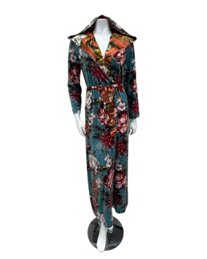 Oh! Zuza Emerald Floral Tones Velour Morning Wrap Robe