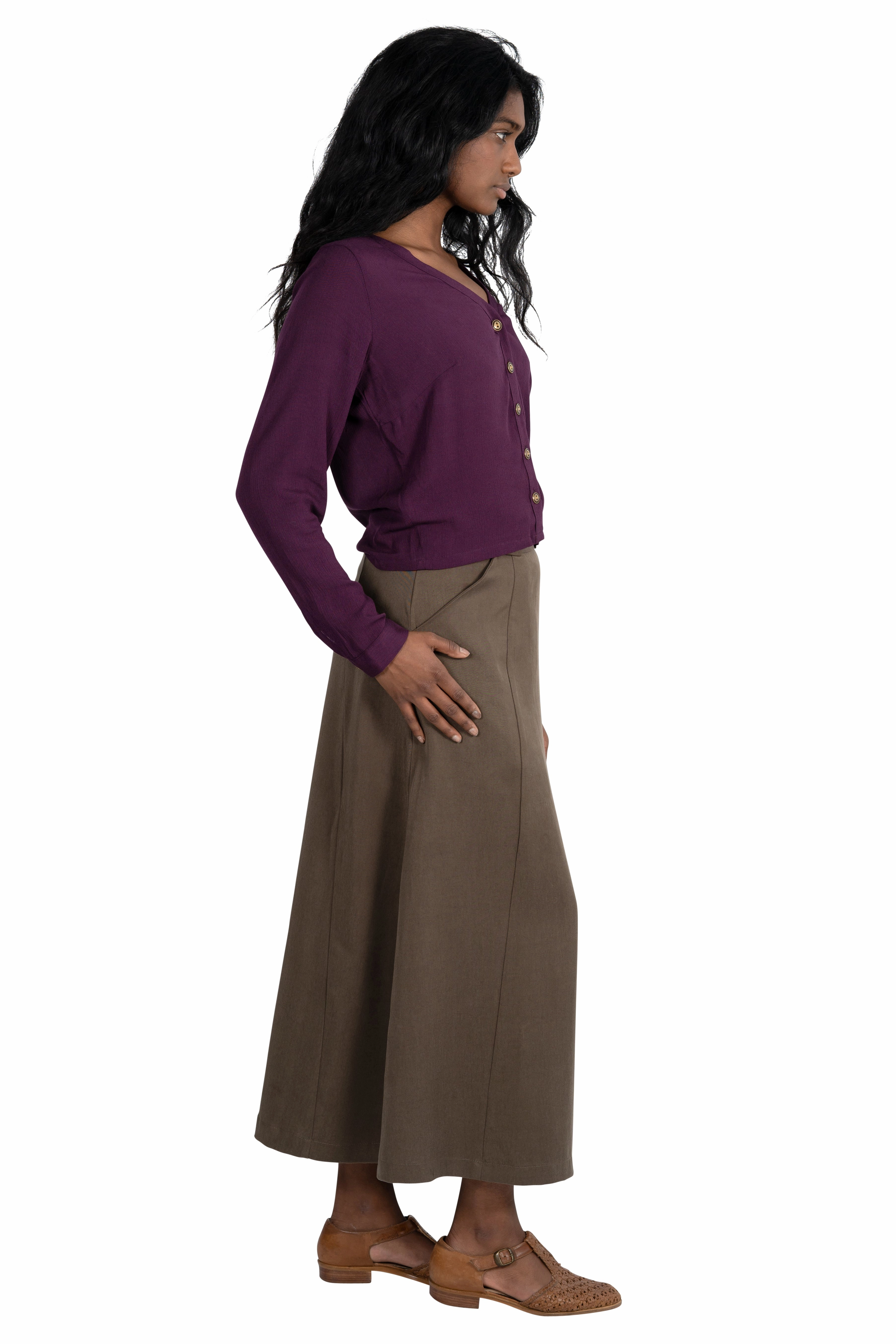 Anti Pilling Fabric Olivia Skirt in Olive Tencel