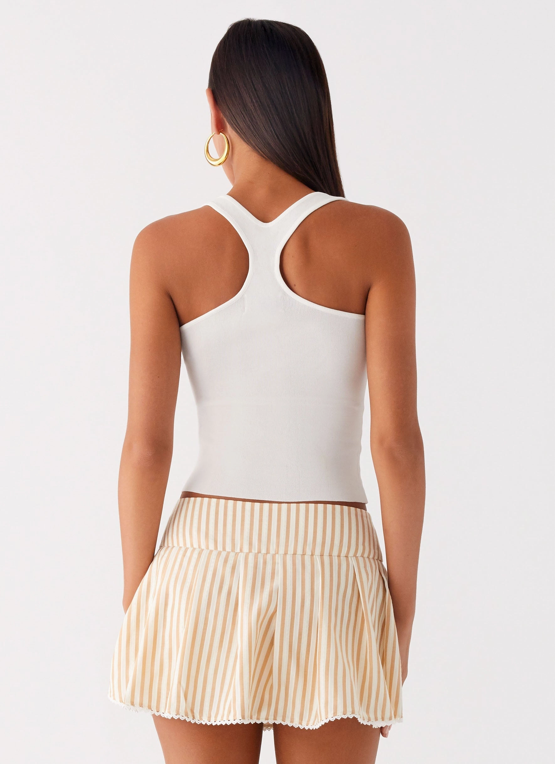 Everyday Vibe Rolled Hem Oliviana Pleated Mini Skort - Taupe Stripe