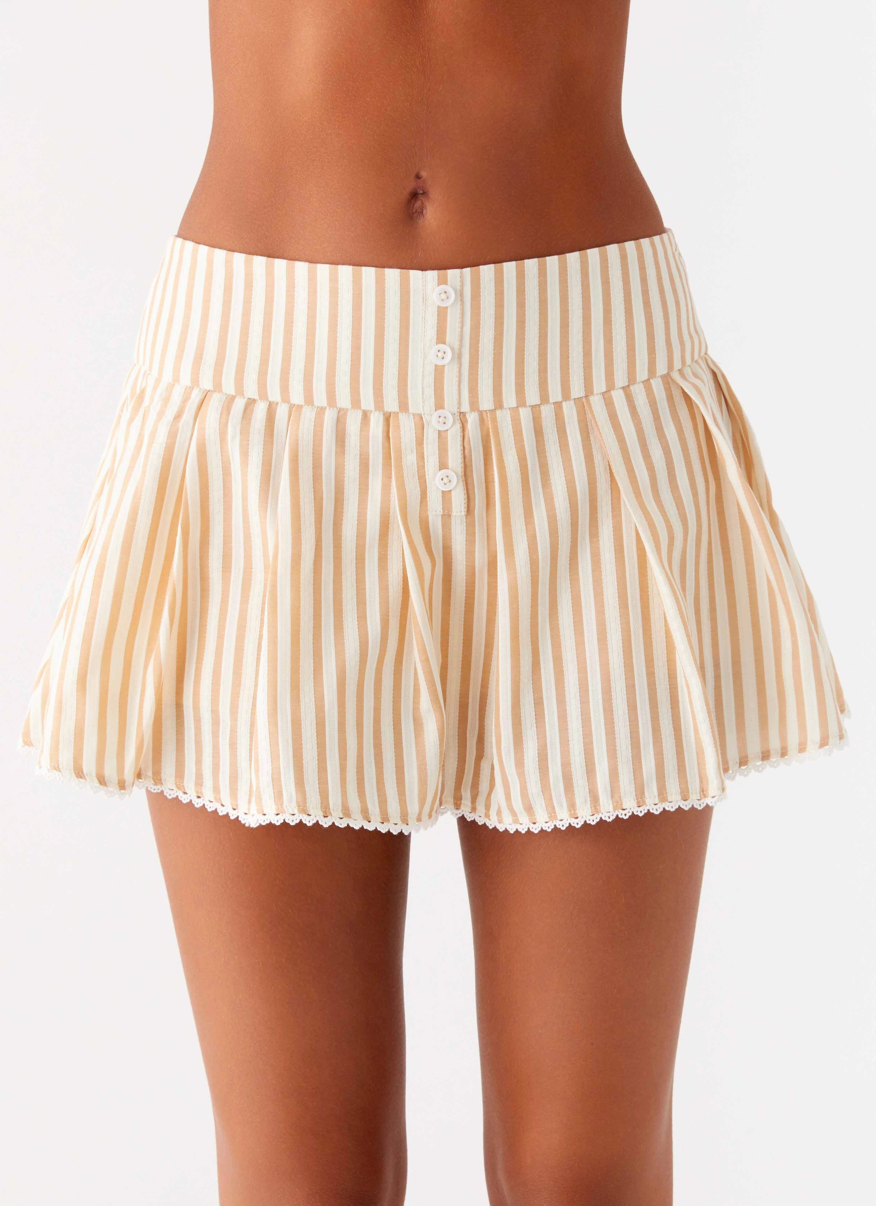 Outfit Diary Business Meeting Oliviana Pleated Mini Skort - Taupe Stripe