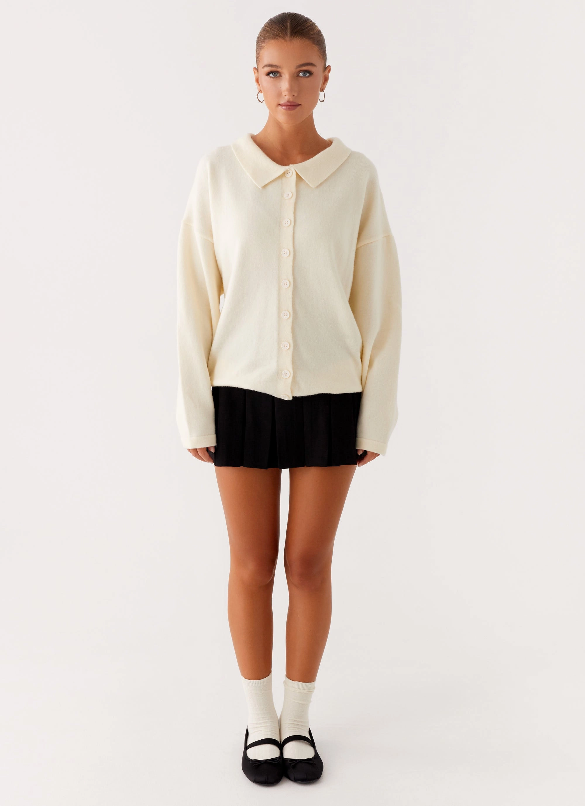 Dorian Button Knit Sweater - Ivory Slip Resistant Grip Stretch Comfort