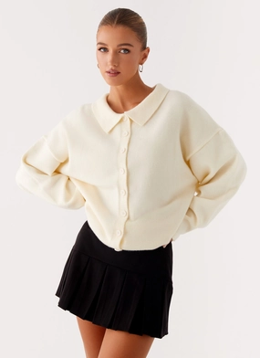 Dorian Button Knit Sweater - Ivory Full Length Zipper