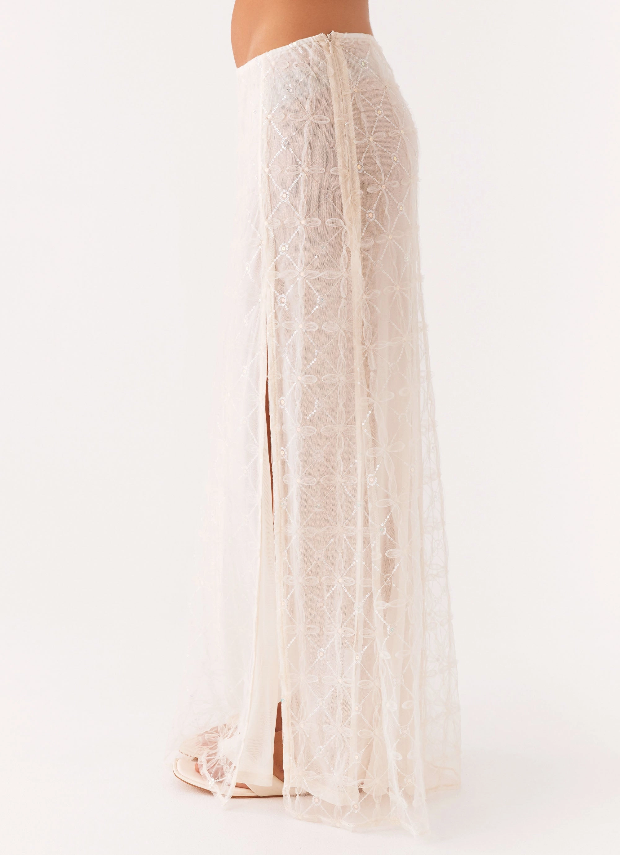 Opal Sequin Maxi Skirt - White Fashion Combo