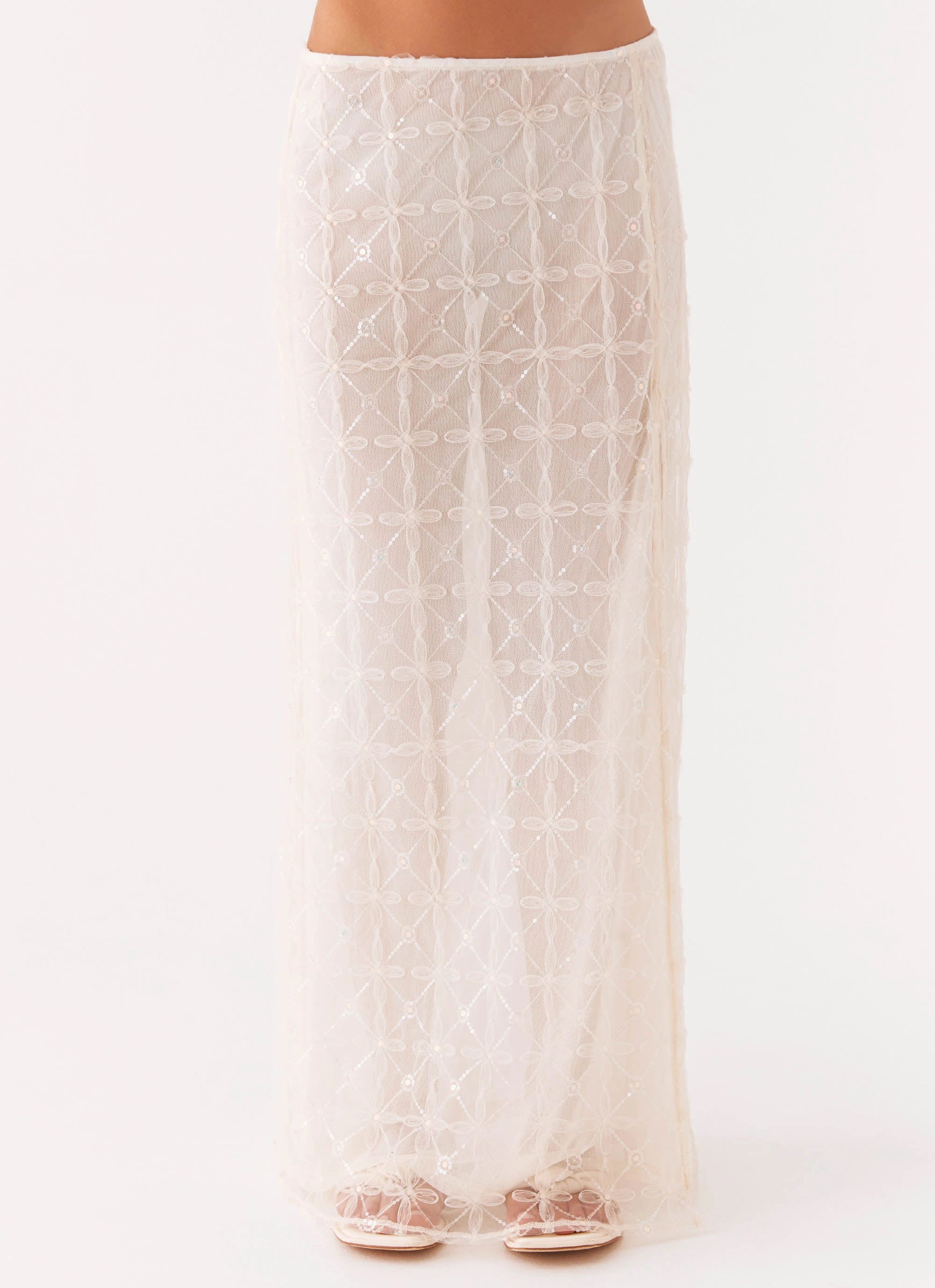 Opal Sequin Maxi Skirt - White Polished Style Local Artisan