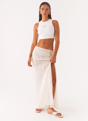 Silicone Grip Trim Opal Sequin Maxi Skirt - White