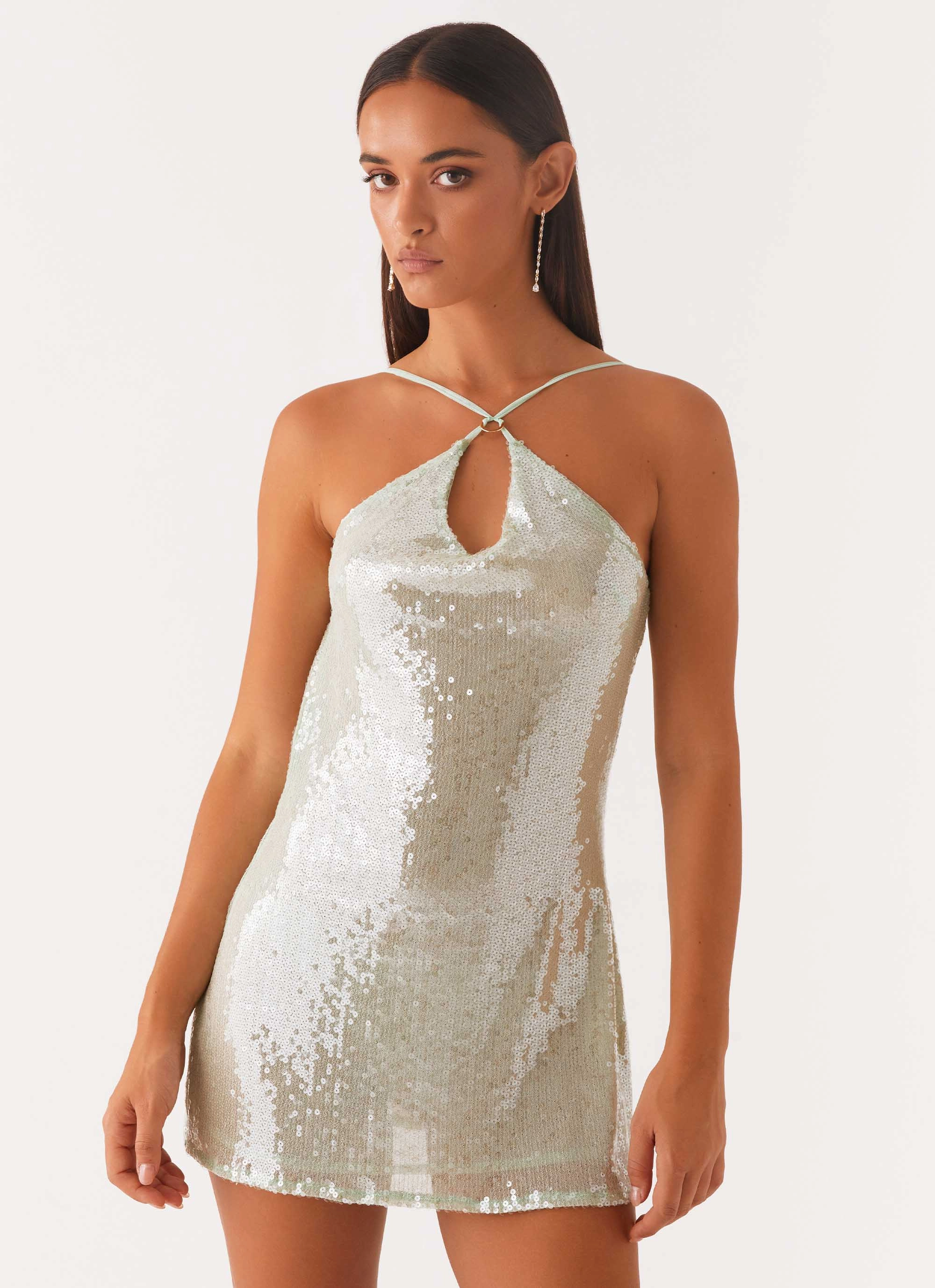 Radiant Energy Cowl Back Mini Dress - Mint Eye Appeal Upgrade-Option