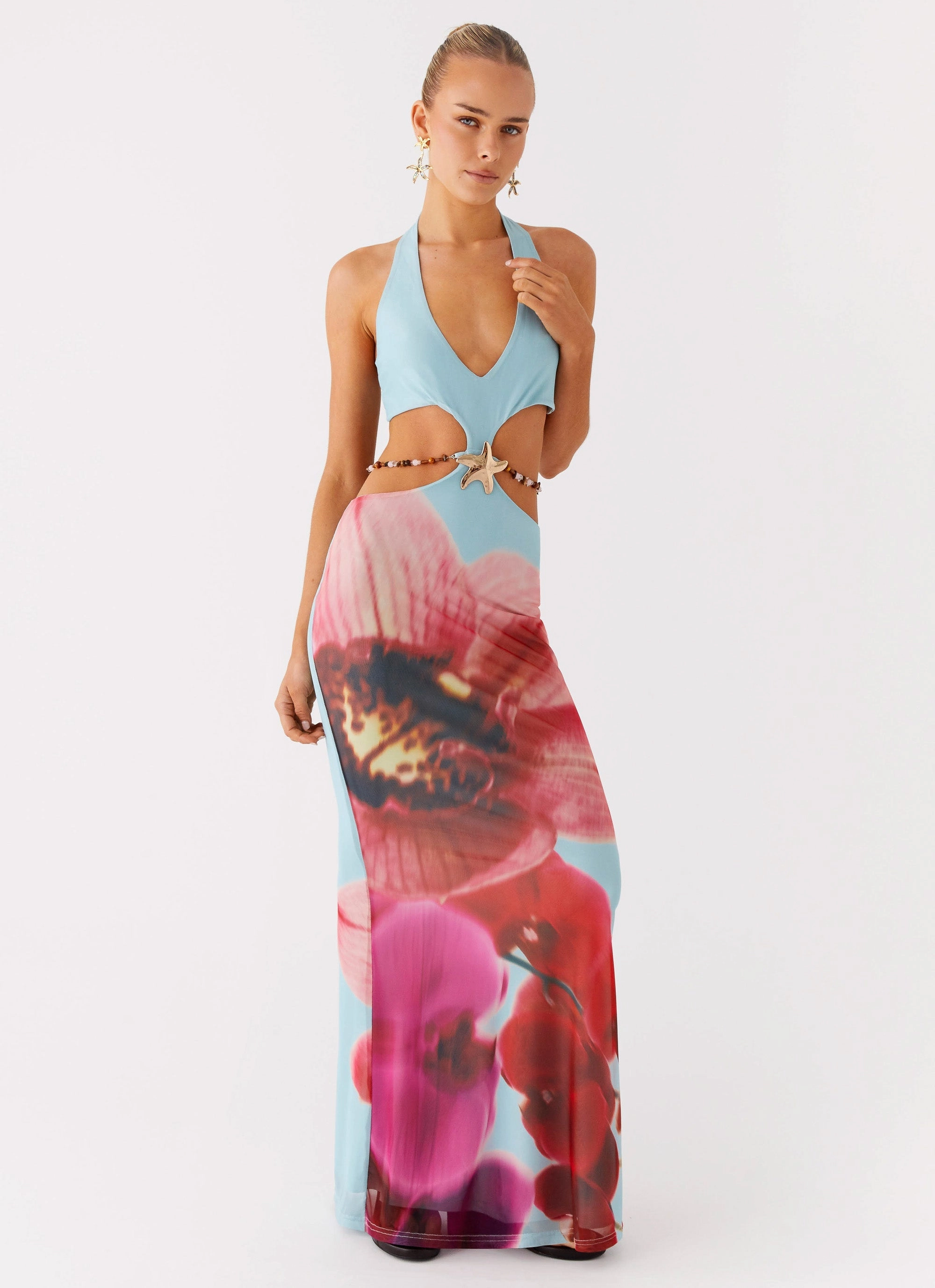Time To Dance Maxi Dress - Turquoise Bloom Crinkle Effect
