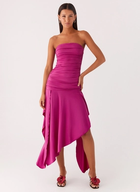 Ora Strapless Maxi Dress - Fuchsia Flexible Cut Romantic Hour