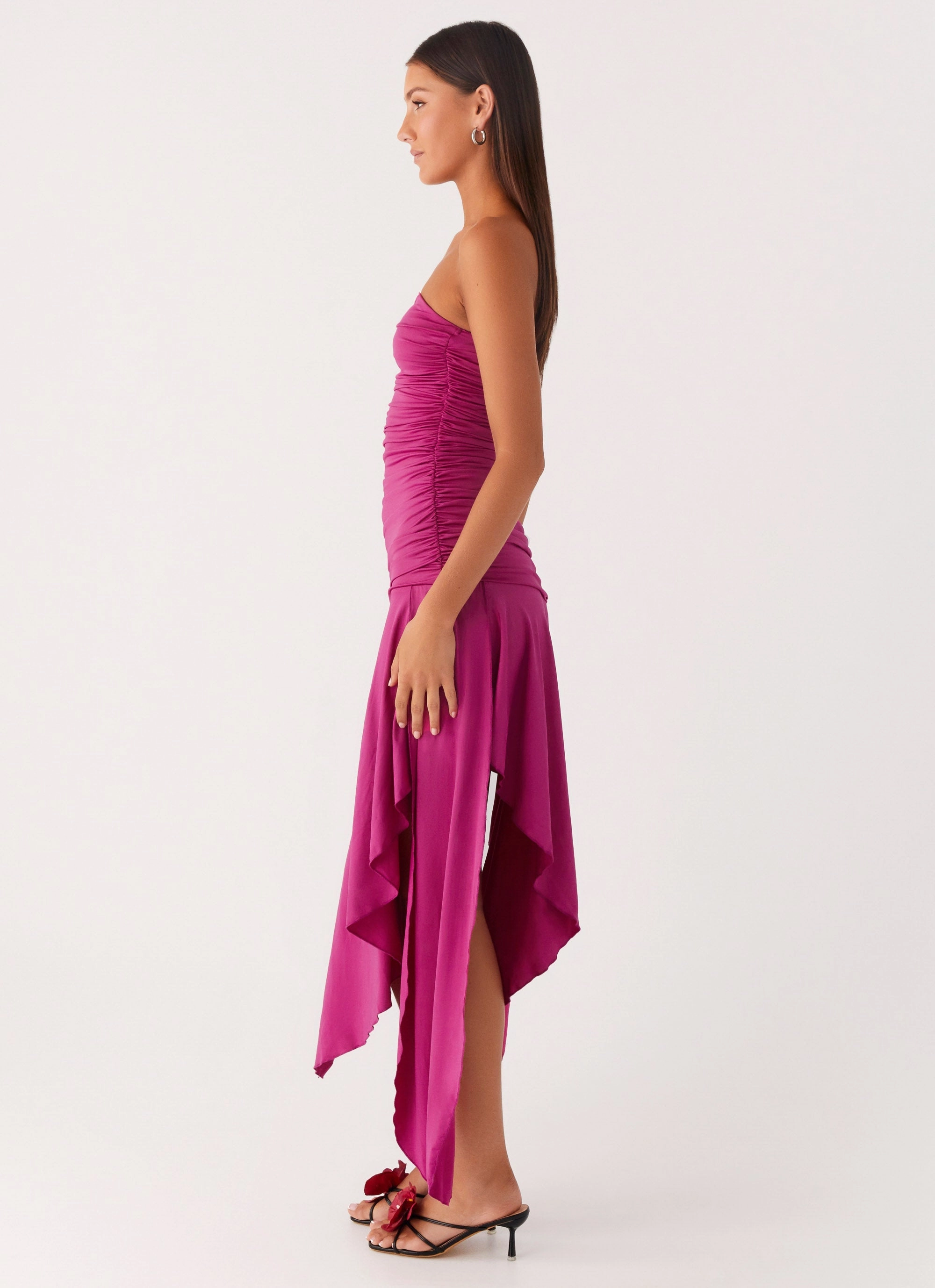 Date Vibe Basic Warm Ora Strapless Maxi Dress - Fuchsia