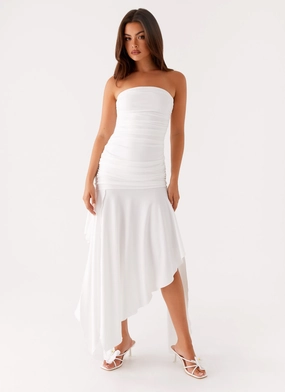 Collared Ora Strapless Maxi Dress - White
