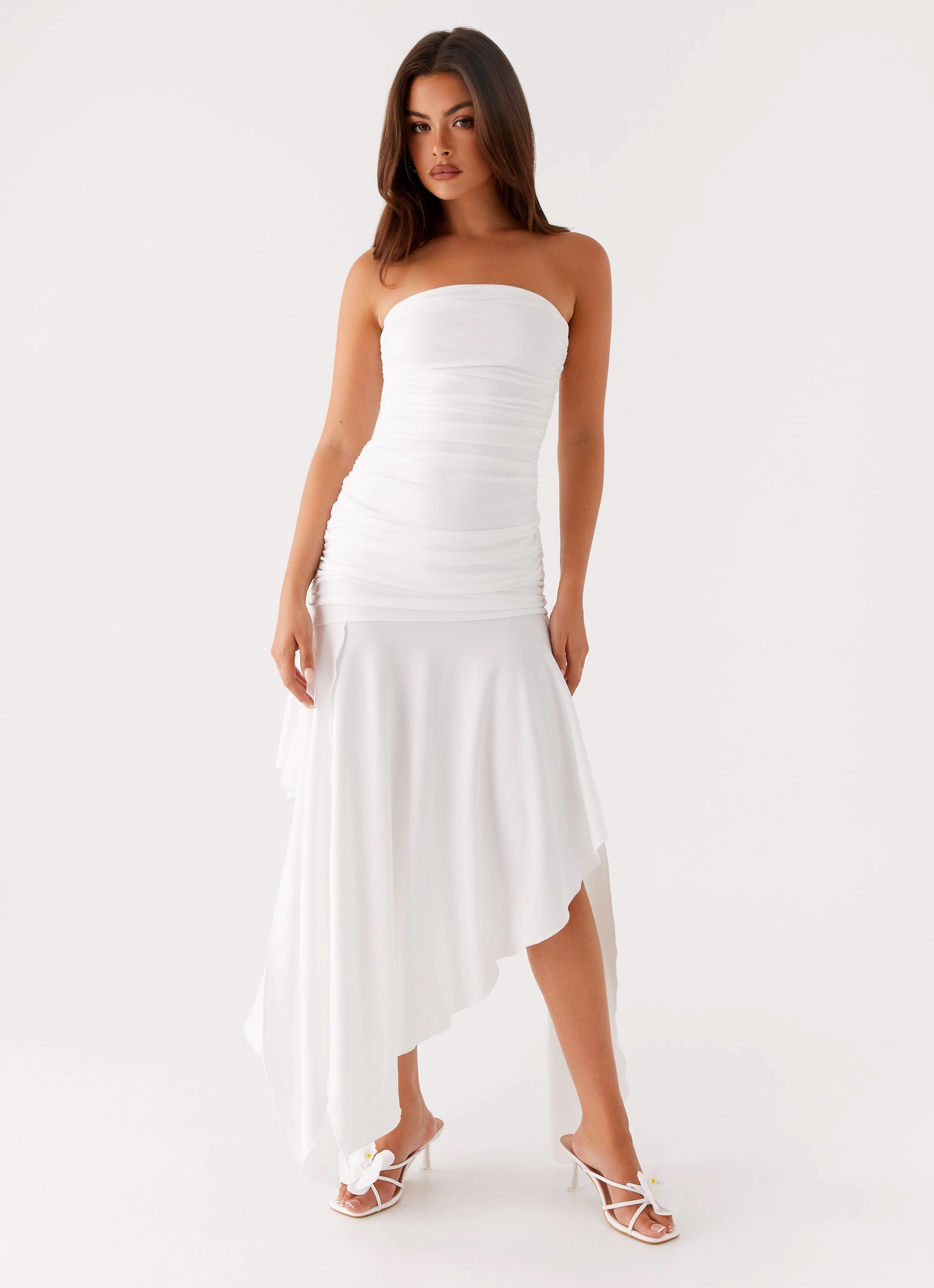 Collared Ora Strapless Maxi Dress - White
