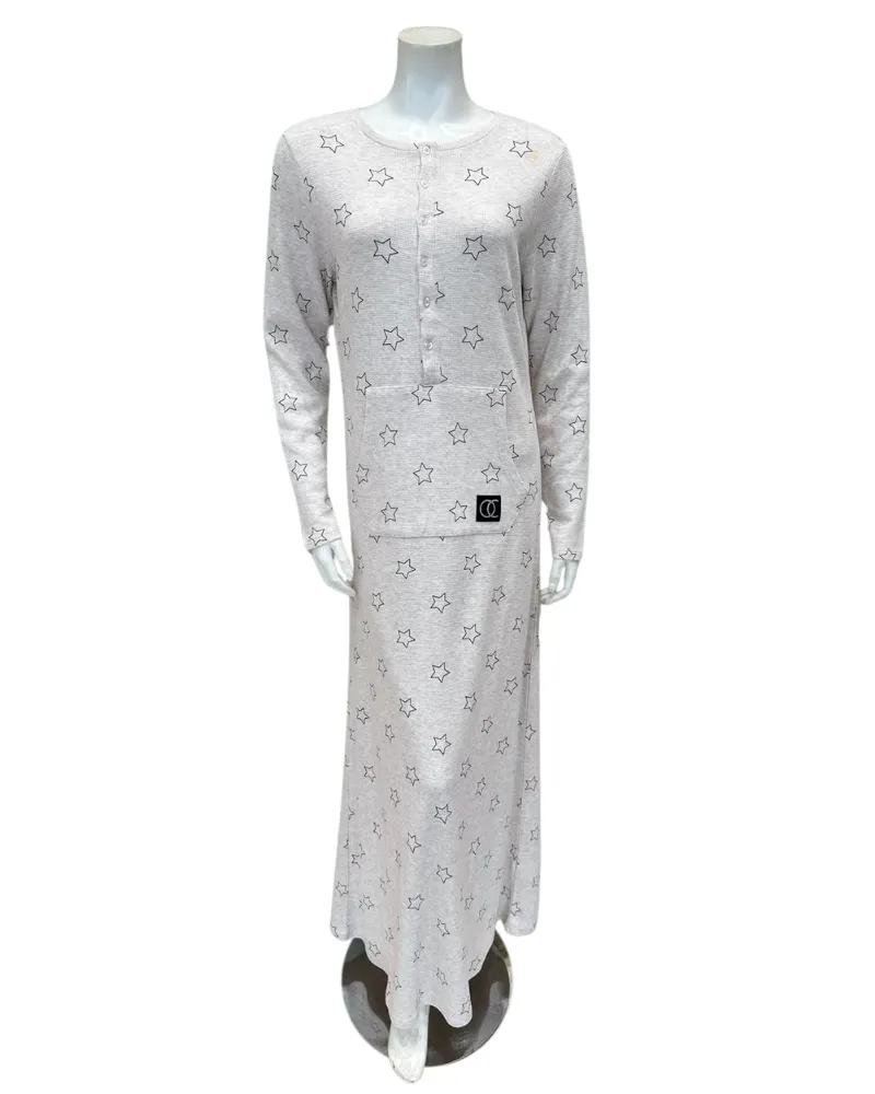 ORD Cream Stars Waffle Button Down Nightgown