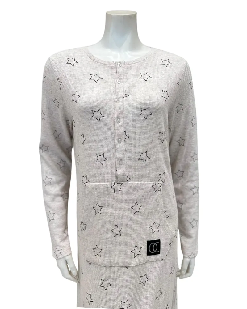 ORD Cream Stars Waffle Button Down Nightgown