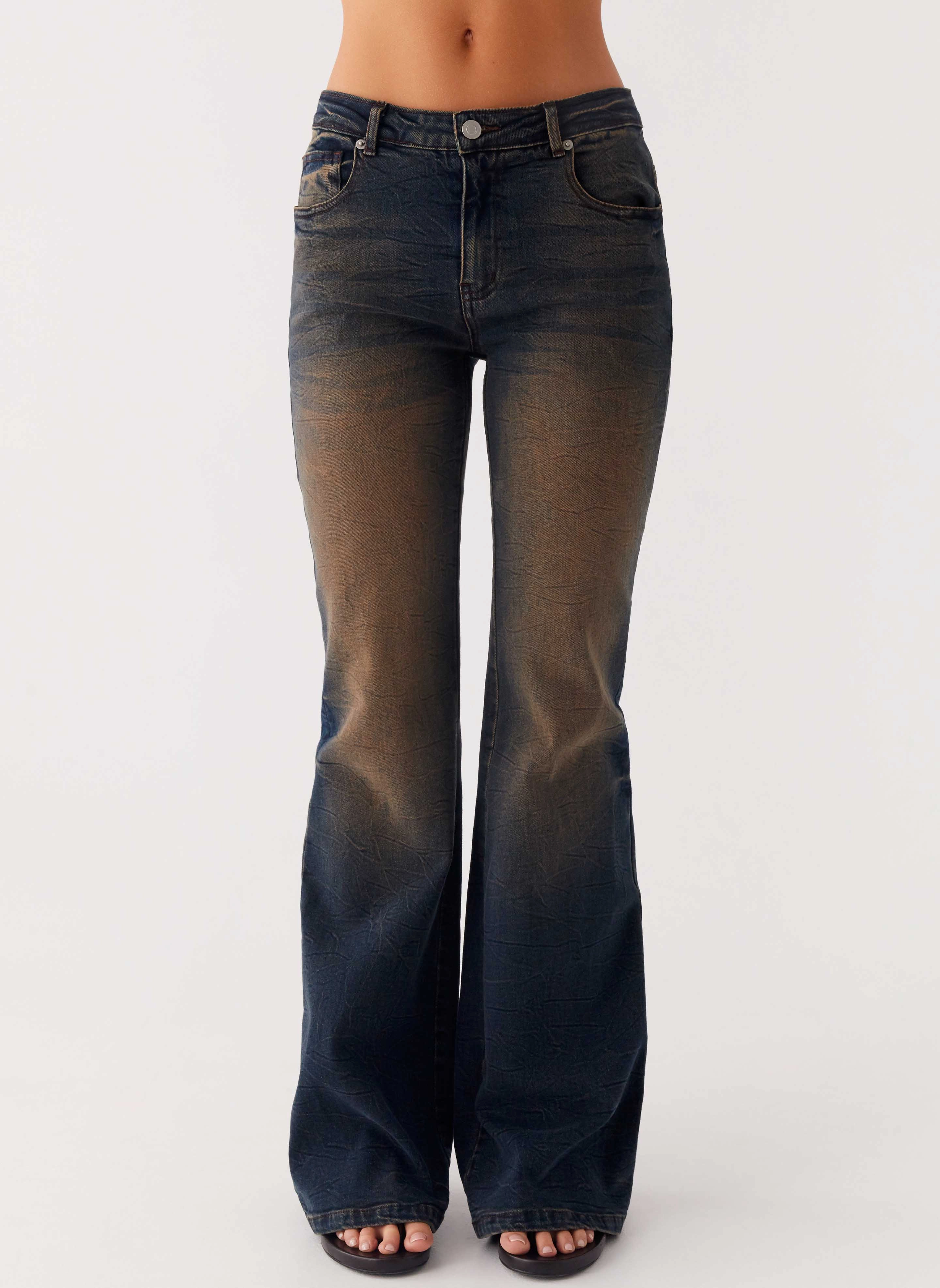 Oregon Flared Jeans - Dirty Black Wash Premium Elegant