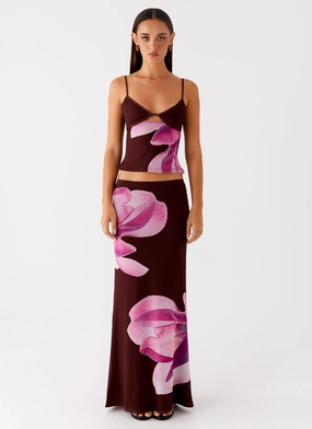 Flat Lay Collar Family Celebration Alpha Maxi Skirt - Dark Chocolate