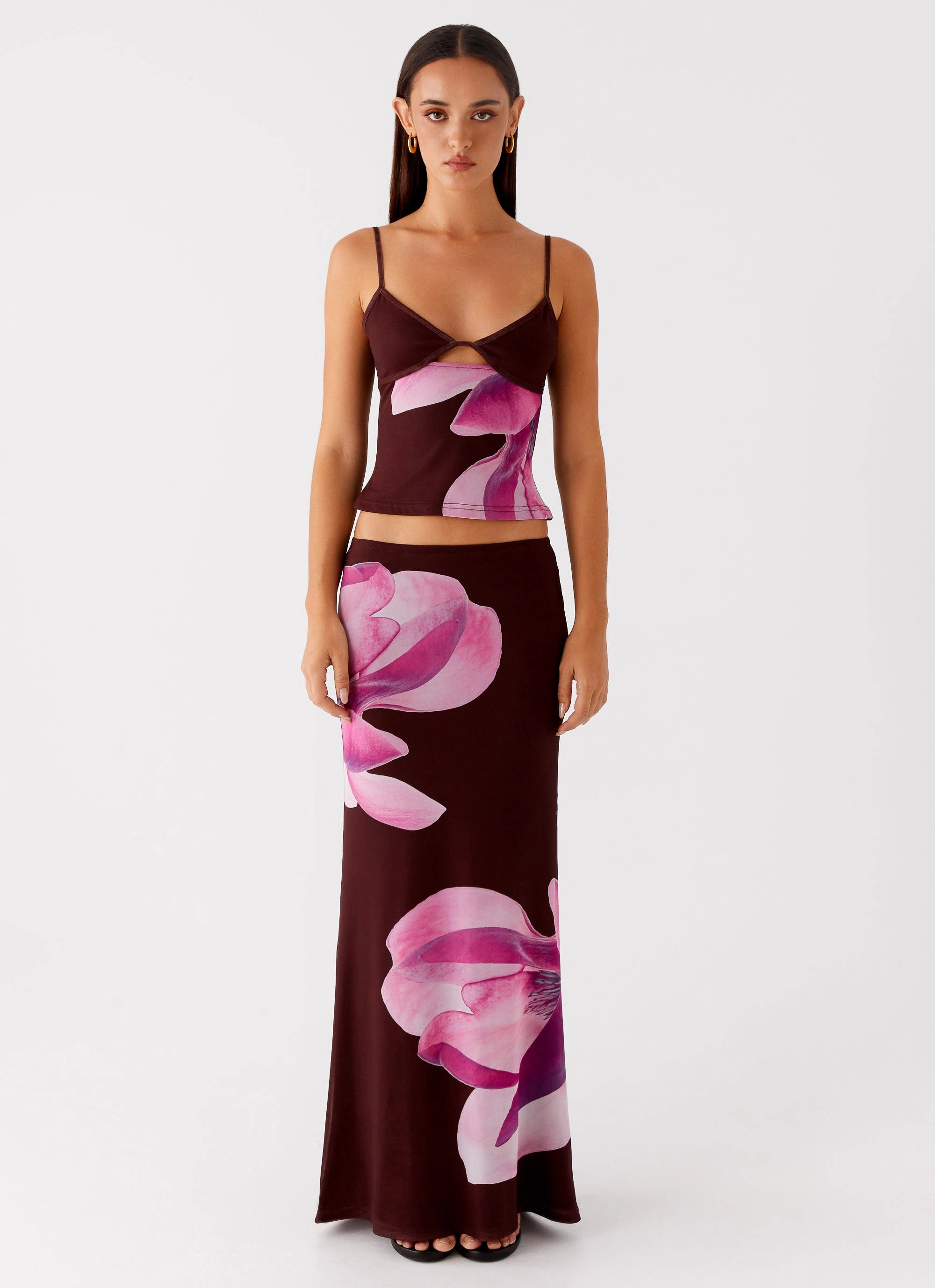Flat Lay Collar Family Celebration Alpha Maxi Skirt - Dark Chocolate