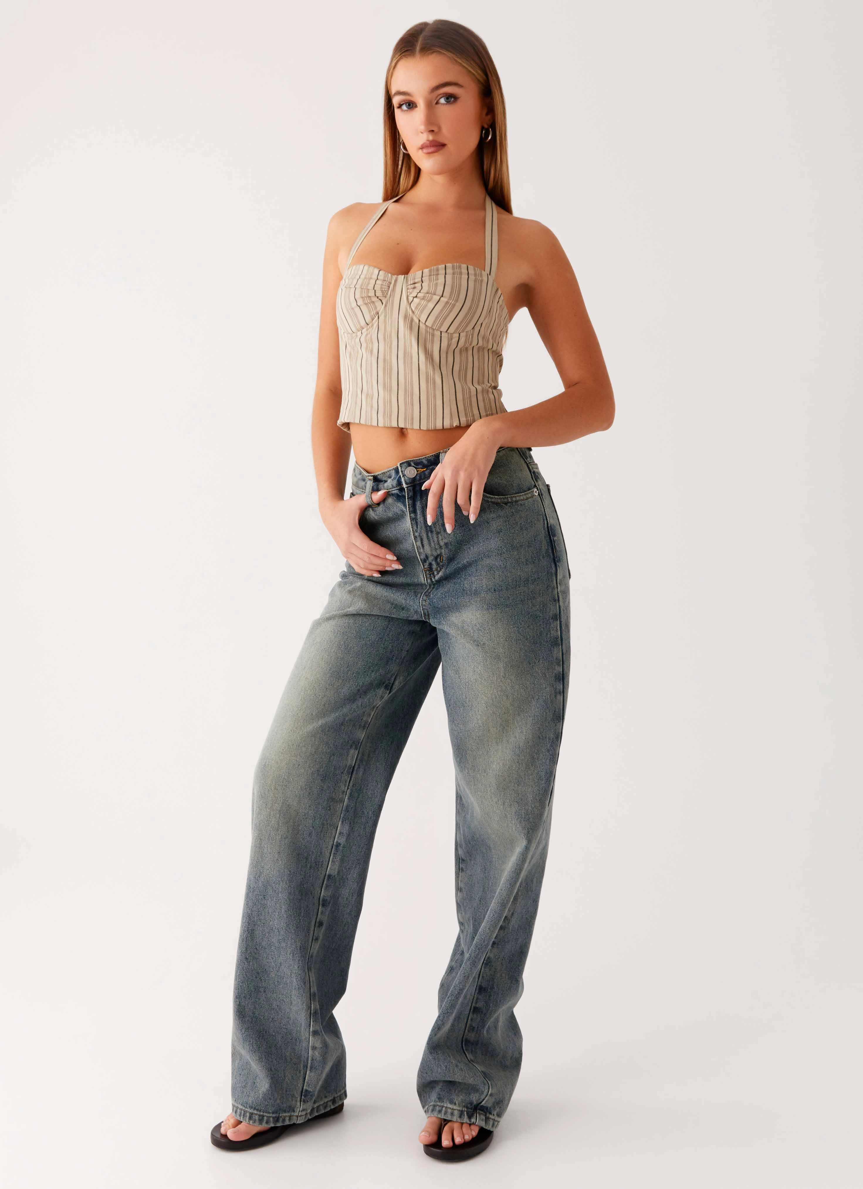 Back Again Straight Leg Denim Jeans - Dirty Wash Bold Earthy Stretch Fabric