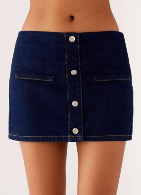 Morrison Denim Mini Skirt - Indigo Minimalist Trim Sleek Styling