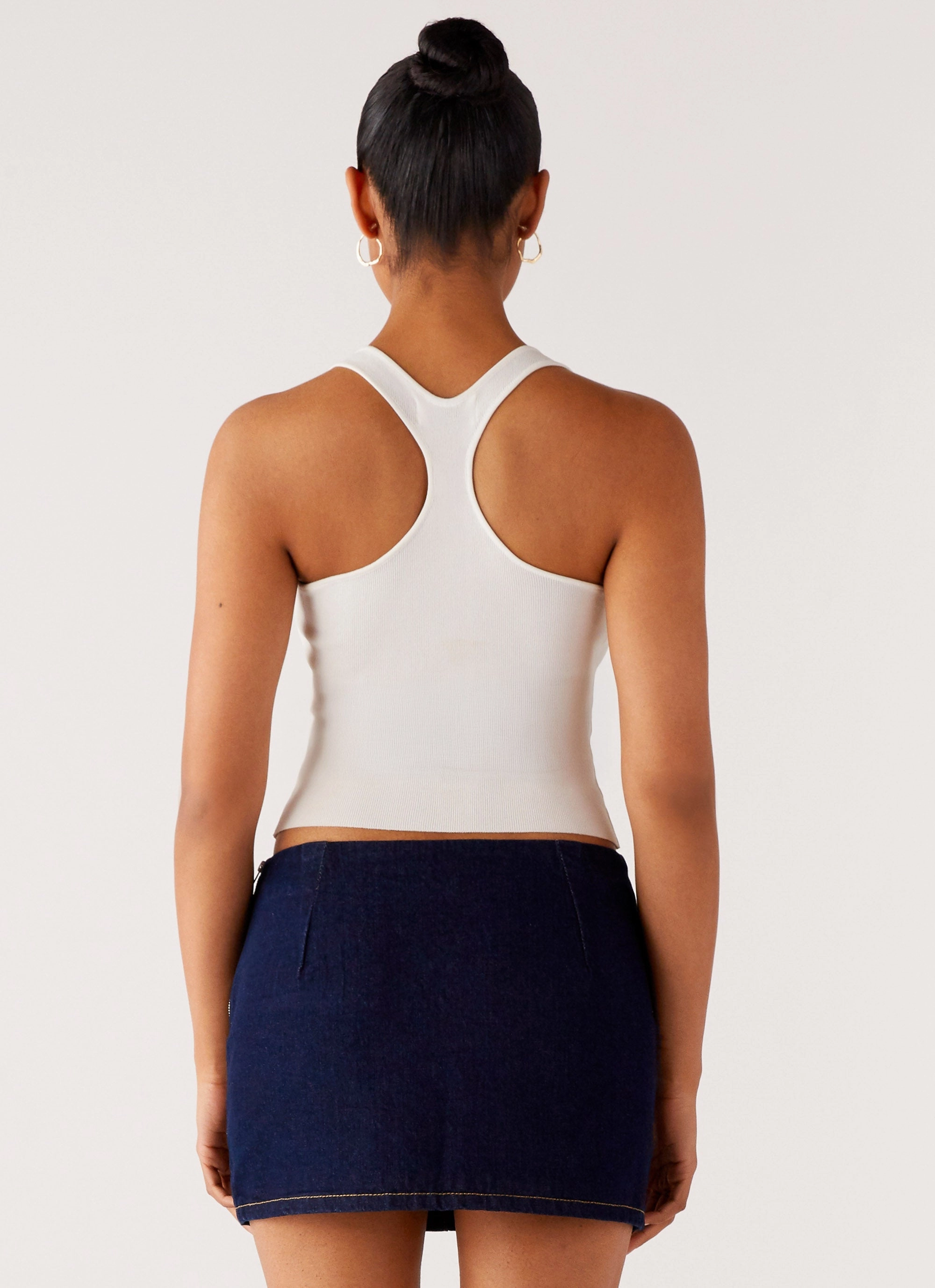 Morrison Denim Mini Skirt - Indigo Twist Knot Details Stretch Comfort