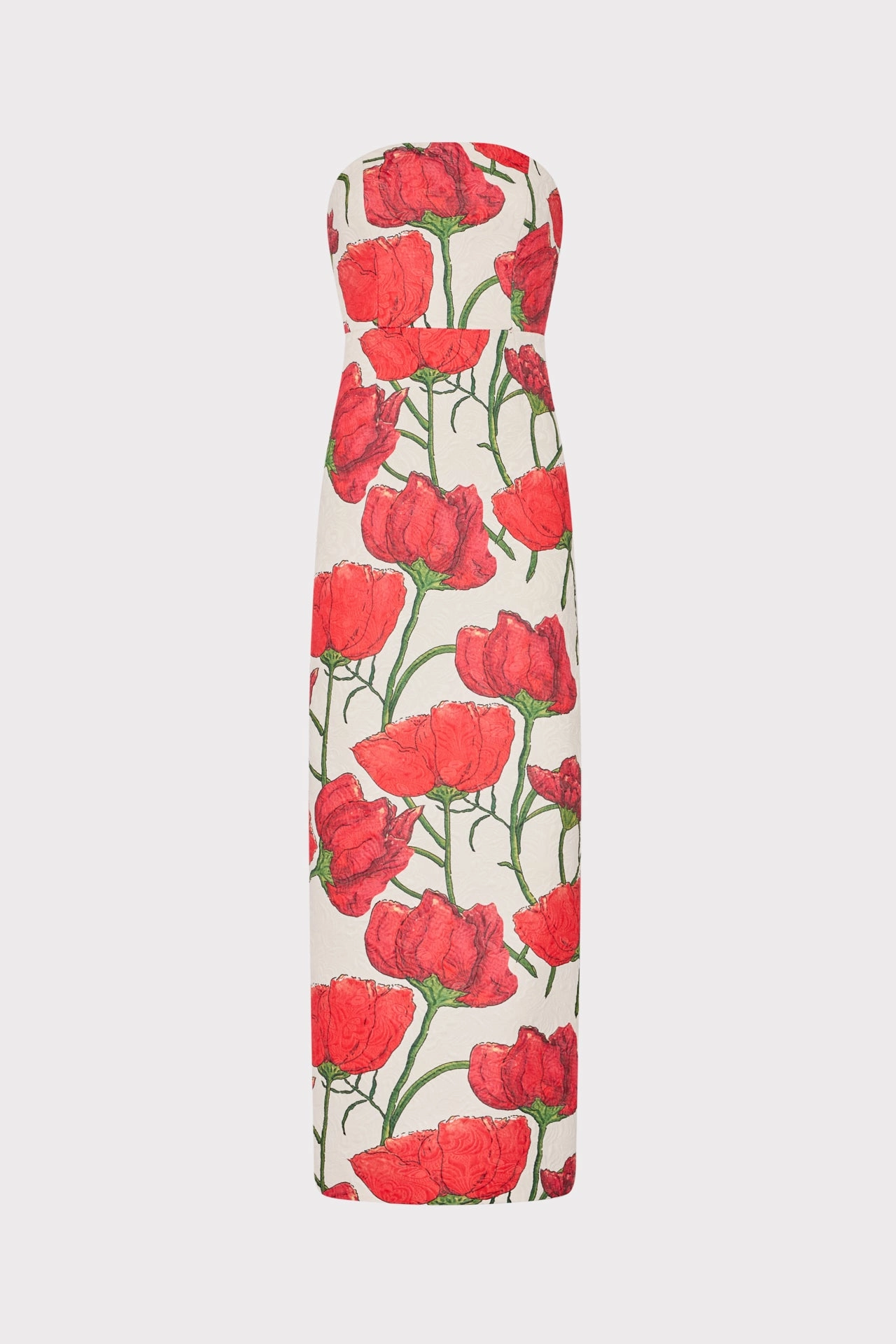 Wedding guest One-Shoulder Orion Red Peonia Jacquard Dress