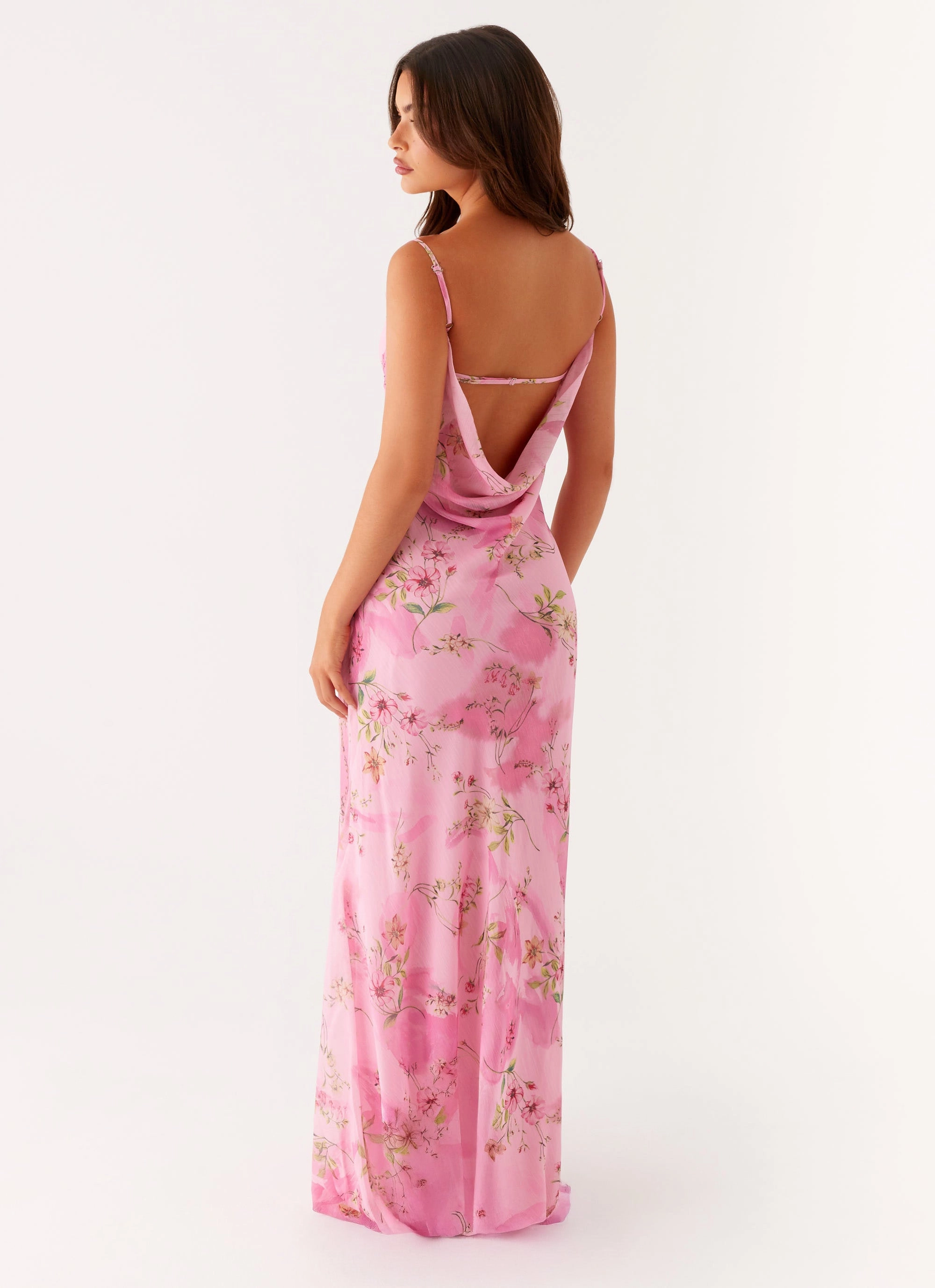 Chic Waist Sheer Layer Orlando Maxi Dress - Pink Floral Print