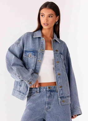 Orleans Oversized Denim Jacket - Blue Layered construction Slimming