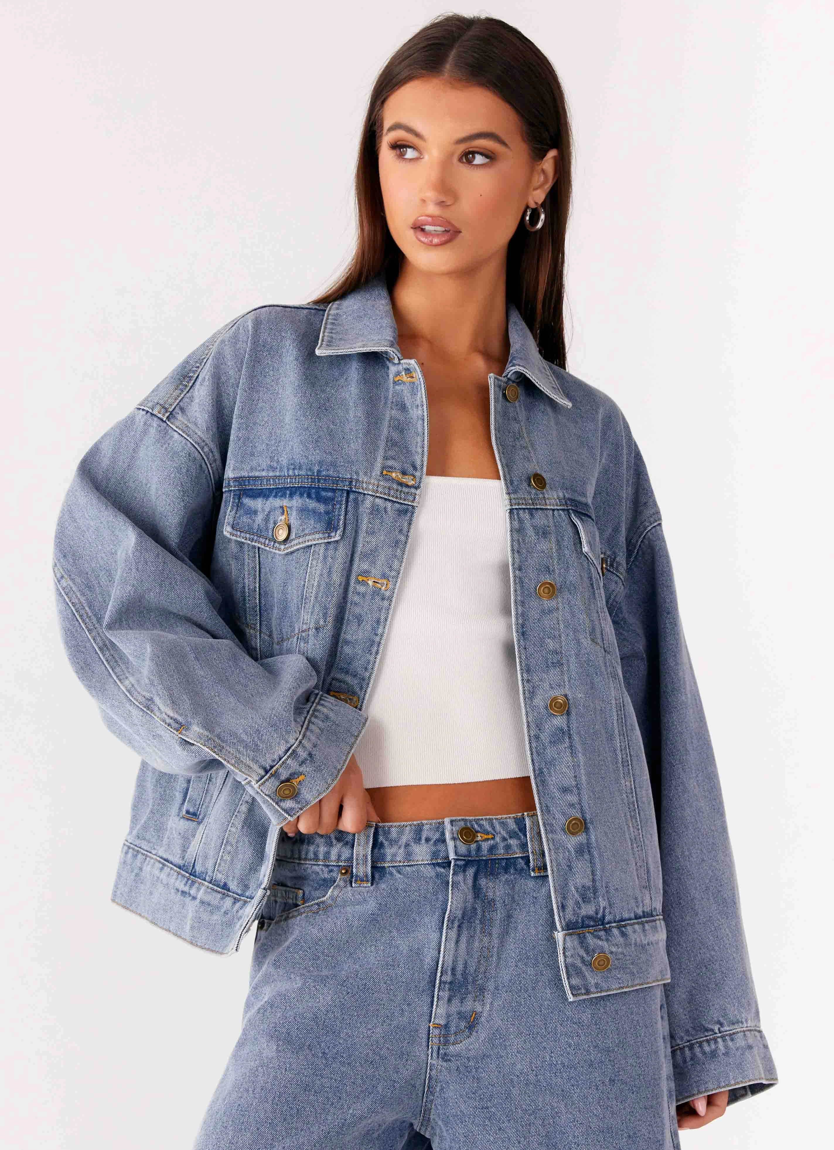Orleans Oversized Denim Jacket - Blue Layered construction Slimming
