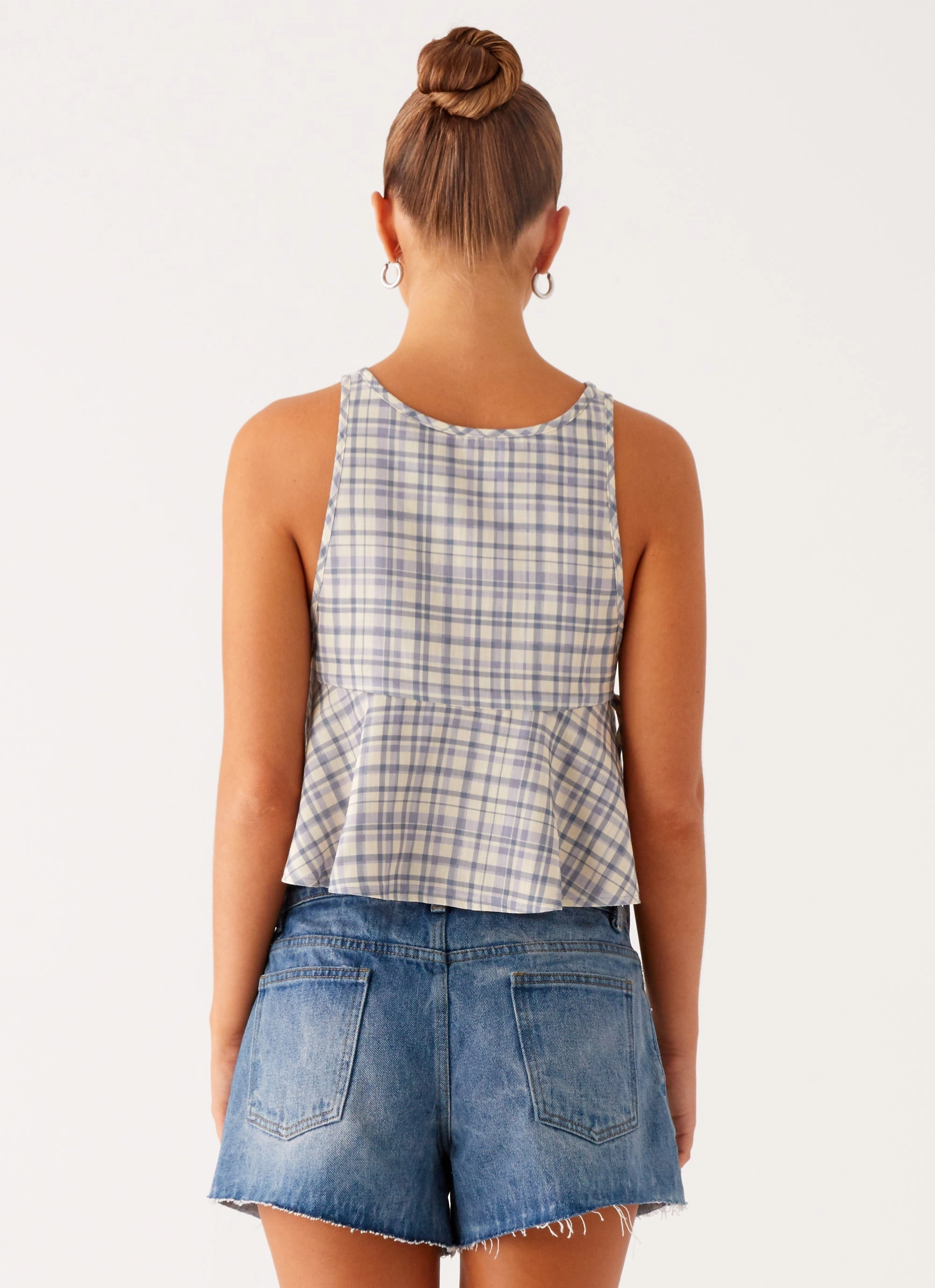 AdjustableHemCuffs Layered Collar Design Osborne Halter Top - Check