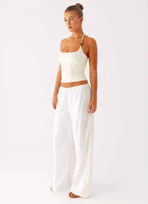 Oska Drawstring Pants - White Fashionable Fit Tapered Leg Design