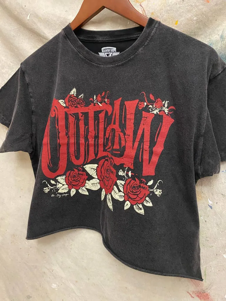 SoftKnit SecurePockets Outlaw Relaxed Cropped Tee- Acid Wash