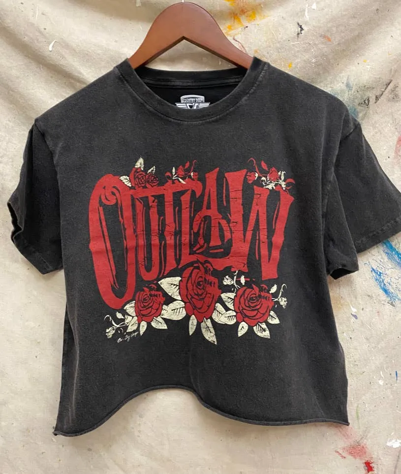 TemperatureRegulating Fabric High Collar Design Outlaw Relaxed Cropped Tee- Acid Wash