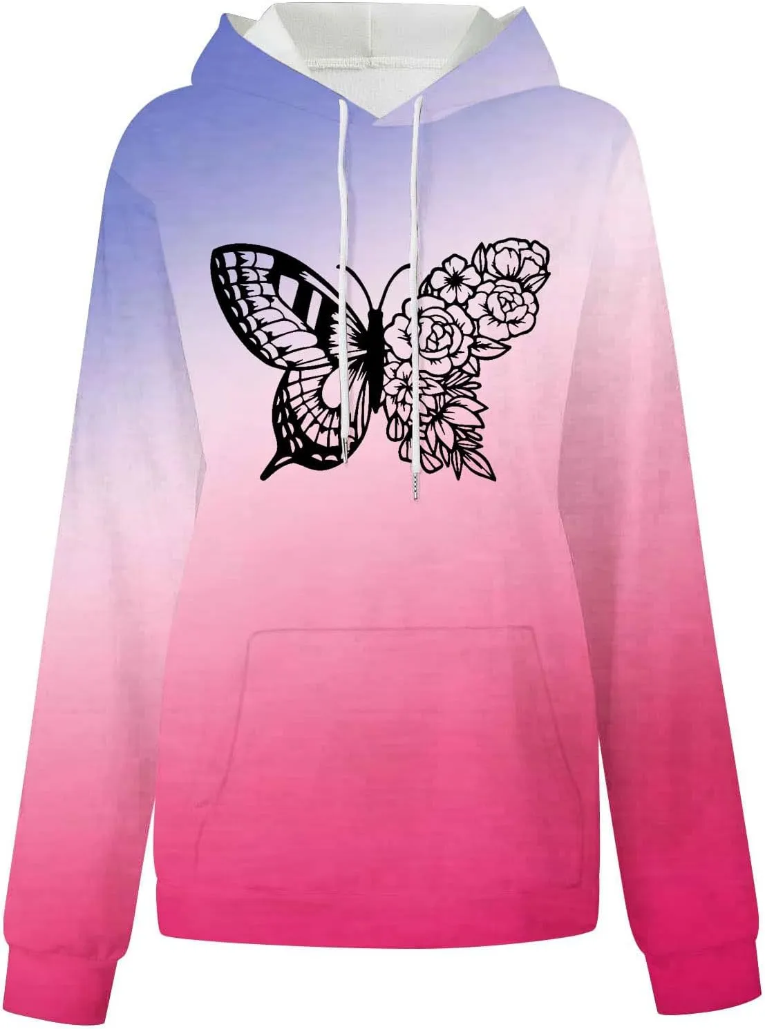 Oversized Hoodies for Women Trendy Butterfly Floral Hooded Sweatshirts Baggy Tie Dye Hippie Fall Y2K Outwear Tops