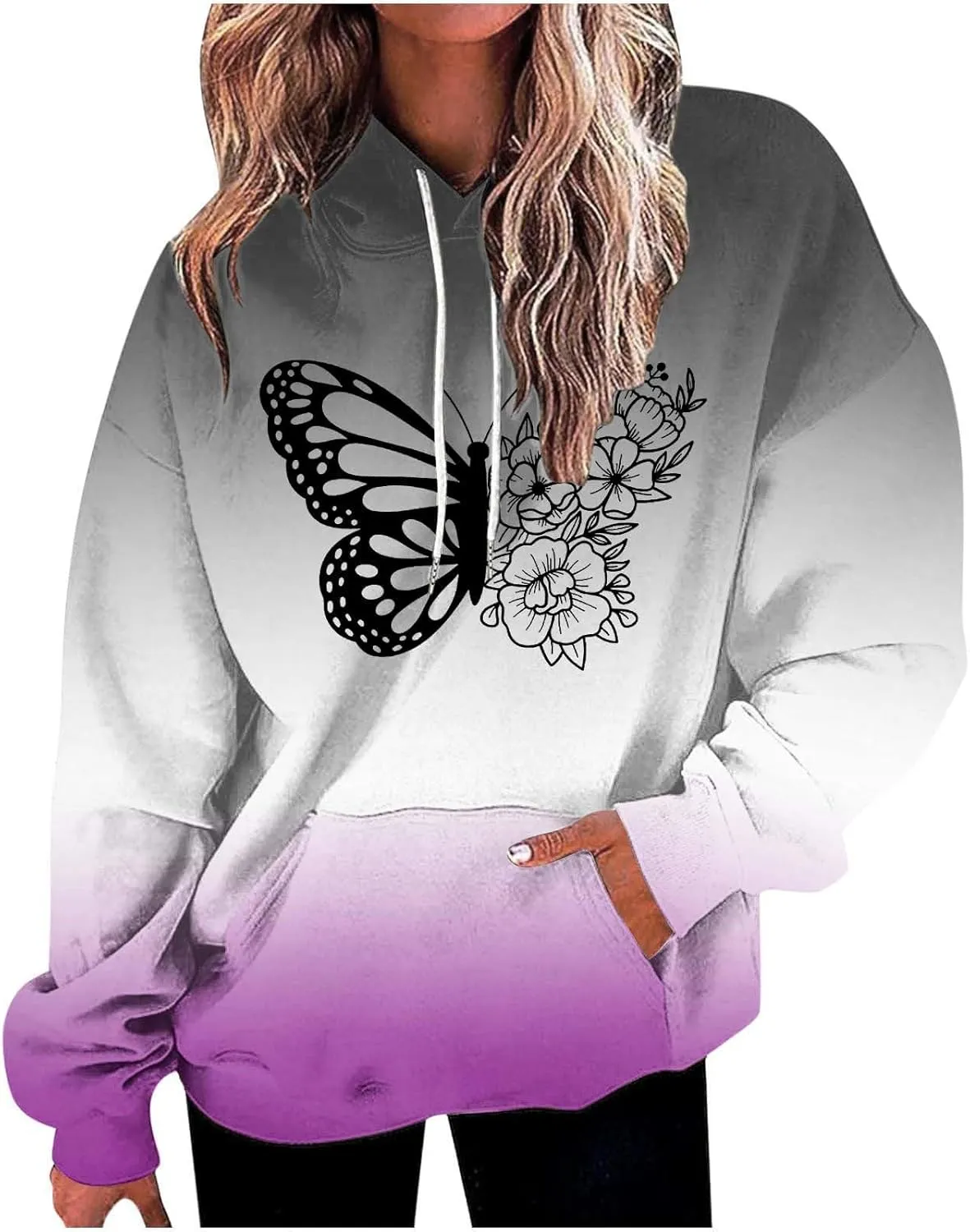 Oversized Hoodies for Women Trendy Butterfly Floral Hooded Sweatshirts Baggy Tie Dye Hippie Fall Y2K Outwear Tops