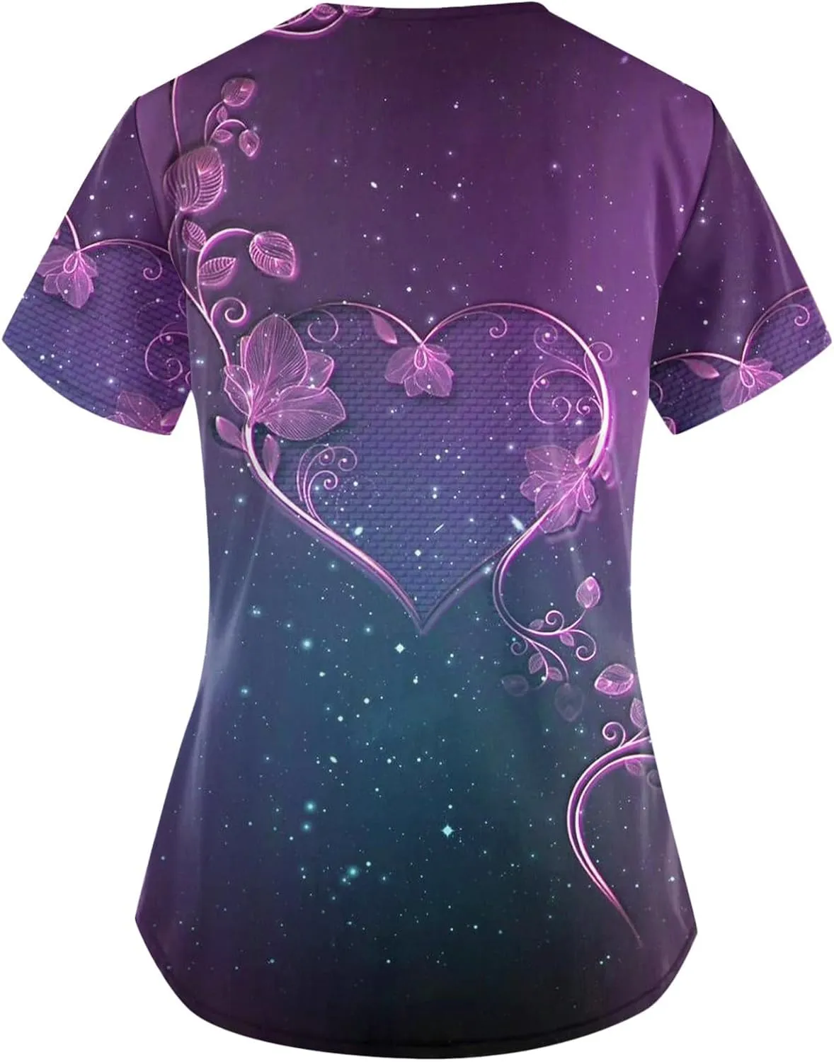 Oversized Scrubs for Women 2024 Medical Uniforms V Neck Short Sleeve Fun Printed Comfy Nurse Tunic Tops with Pockets