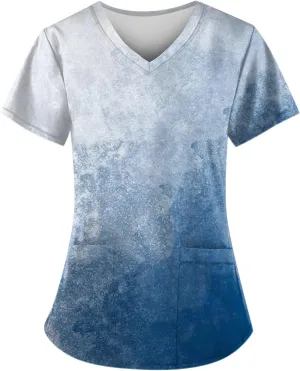Oversized Scrubs for Women 2024 Medical Uniforms V Neck Short Sleeve Fun Printed Comfy Nurse Tunic Tops with Pockets