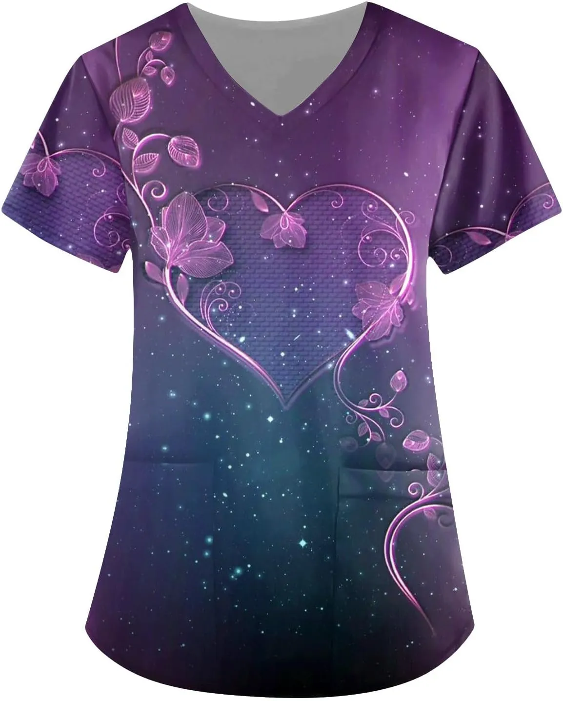 Oversized Scrubs for Women 2024 Medical Uniforms V Neck Short Sleeve Fun Printed Comfy Nurse Tunic Tops with Pockets