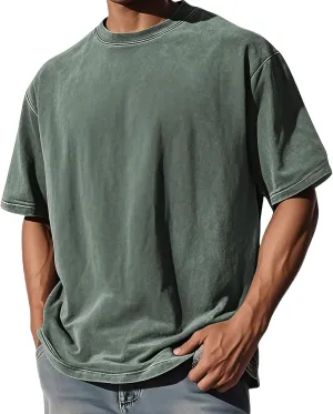 Oversized T Shirt for Men - Unisex Short Sleeve Washed Crew Neck Casual Pullover Tee Vintage Summer Baggy Basic Tops