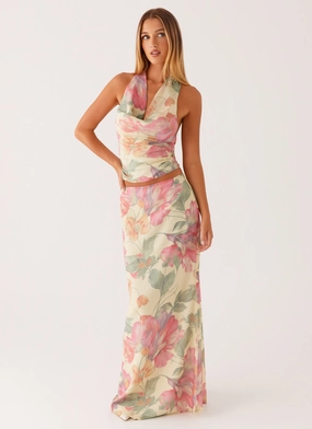Soulful Low Rise Maxi Skirt - Yellow Peony Bold Look Floral Pattern