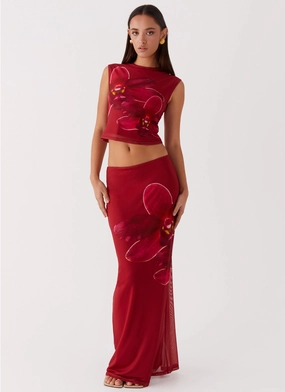 Chill Tones Collaboration Piece Waiting For Dawn Mesh Maxi Skirt - Rosa